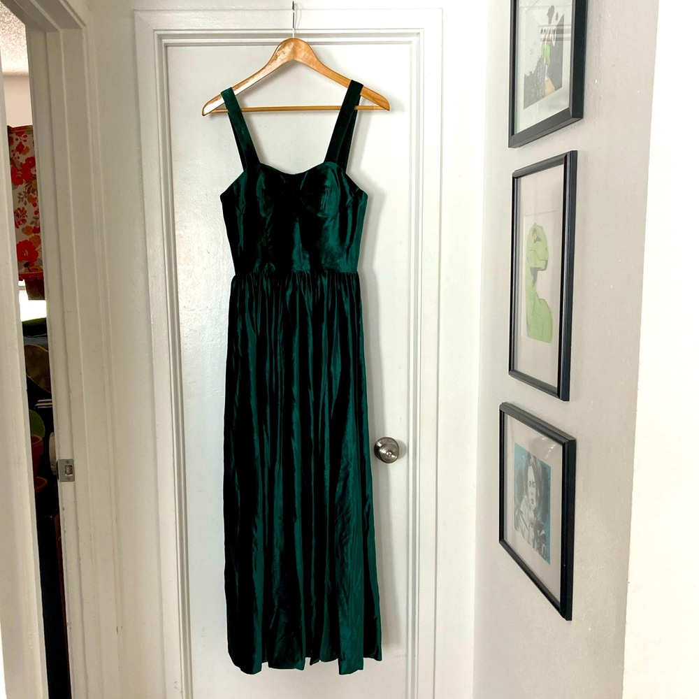 Dark Forest Emerald Green Velvet Bustier Midi Dress